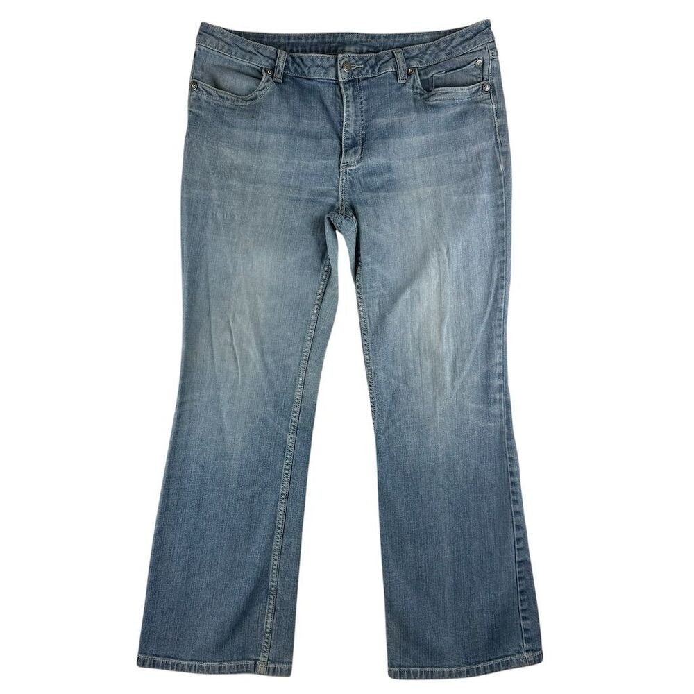 Vintage Harley Davidson Womens Flare Bootcut Jeans Logo Blue Size 16 Medium Wash